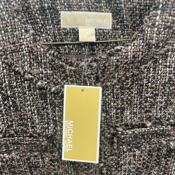 Michael Kors Womans Tweed Blazer Jacket Size 4 Brown Black NEW Snap Button - Picture 6 of 8